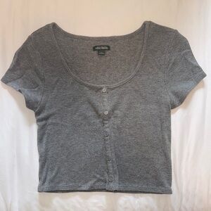 Wild Fable Gray Crop Blouse with Button Detail
